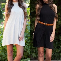 Fashion Solid Color Sleeveless Mock Neck Dress