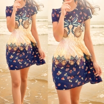 Bohemian Style Short Sleeve Round Neck Printed Dress