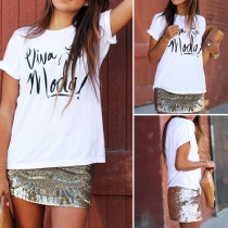 Fashion Letters Printed Short Sleeve Round Neck Loose T-shirt