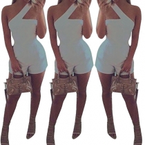 Sexy One-shoulder Solid Color Slim Fit Rompers