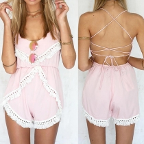 Sexy Backless U-neck Lace Spliced Sling Rompers