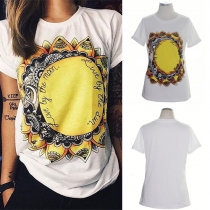 Fashion Short Sleeve Round Neck Sunflower Printed T-shirt