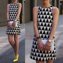 Fashion Sleeveless Round Neck Triangle Printed Dress
