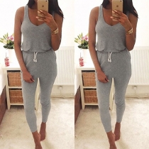 Fashion sexy Solid Color Sleeveless Round Neck Jumpsuit