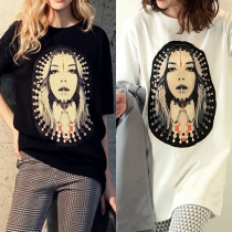 Fashion Short Sleeve Round Neck Printed Loose T-shirt