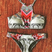 Ethnic Style Printed Halter Bikini Set