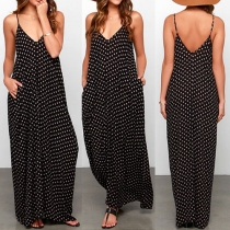 Sexy Backless V-neck Dots Printed Sling Maxi Dress