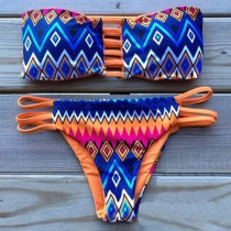Sexy Printed Hollow Out Bandeau Bikini Set