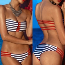 Sexy Hollow Out Striped Bandeau Bikini Set