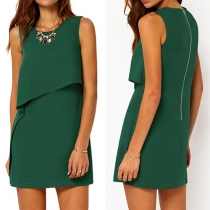 Fashion Solid Color Sleeveless Round Neck Shift Dress