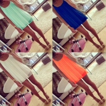 Fashion Candy Color Sleeveless Round Neck Chiffon Dress