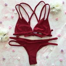Sexy Solid Color Braided Bikini Set
