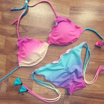 Sexy Rainbow Printed Halter Bikini Set