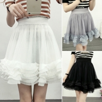Fashion Solid Color High Waist Flouncing Hem TuTu Skirt