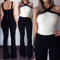 Sexy Backless Contrast Color Slim Fit Jumpsuits