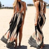 Sexy Backless Slit Hem Hollow Out High Waist Beach Maxi Dress