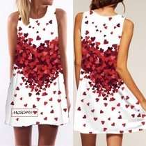 Fashion Sleeveless Round Neck Heart Printed Dress