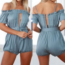 Sexy Slash Neck Short Sleeve Solid Color Rompers