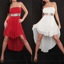 Sexy Strapless High-low Hem Solid Color Chiffon Party Dress