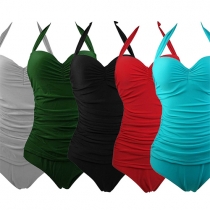 Sexy Backless Solid Color One-piece Bikini Swimsuit