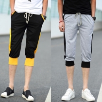 Fashion Contrast Color Elastic Waist Men's Cropped Pants