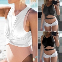 Sexy Sleeveless Round Neck Lace-up Knotted Crop Tops