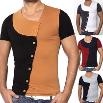 Fashion Contrast Color Short Sleeve Single-breasted Men's T-shirt