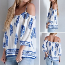 Sexy Off-shoulder 3/4 Sleeve Printed Loose Cami Tops