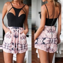 Sexy Backless Hollow Out Printed Sling Rompers