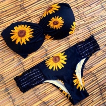 Sexy Sunflower Printed Bandeau Bikini Set