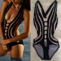 Sexy Backless Deep V-neck Hollow Out One-piece Bikini