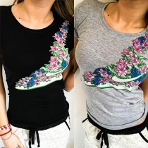 Fashion Short Sleeve Round Neck Printed T-shirt