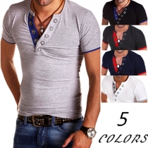 Fashion Contrast Color Short Sleeve V-neck Men's T-shirt