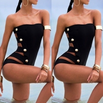 Sexy Strapless Hollow Out One-piece Swimsuit