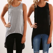 Fashion Solid Color Sleeveless Round Neck High-low Hem Tops