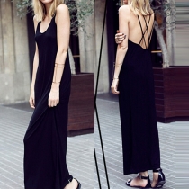 Sexy Backless Solid Color Sling Maxi Dress