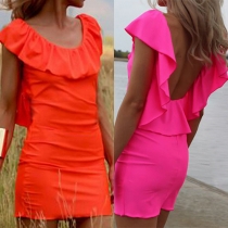 Sexy Backless Flouncing Sleeveless Slim Fit Dress