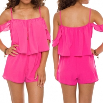 Fashion Solid Color Cami Tops + High Waist Shorts Two-piece Set