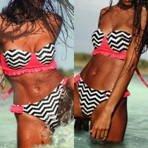 Sexy Wave-striped Printed Bandeau Bikini Set
