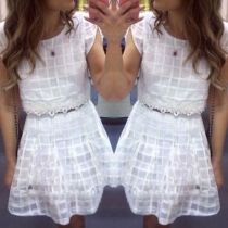 Fashion Lace Spliced Short Sleeve Tops + High Waist Skirt Two-piece Set