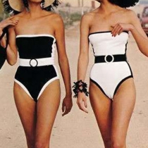 Sexy Strapless Contrast Color One-piece Swimsuit