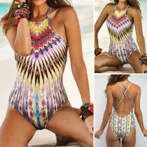 Sexy Backless Printed One-piece Swimsuit