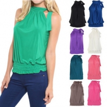 Fashion Solid Color Sleeveless Mock Neck Tops