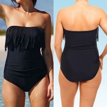 Sexy Tassel Strapless One-piece Swimsuit Bikini