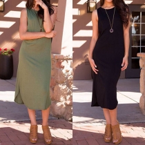 Sexy Sides-Cutout Dolphin-Hem Scoop Neck Sleeveless Midi Dress 