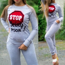 Fashion Letters Printed Long Sleeve Round Neck Sports Suit