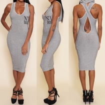 Sexy Crossover Backless Sleeveless Hooded Slim Fit Dress