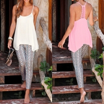 Fashion Lace-Back Scoop-Neck High-Low Hem Cami