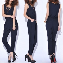 OL Style Sleeveless Round Neck Slim Fit Jumpsuits