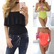Sexy Flouncing Strapless Solid Color Rompers